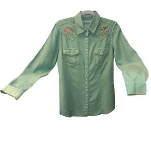 Ryan Michael Women's Western Shirt, Whip Stitch Embroidered Silk & Cotton  Large